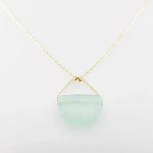Faceted Aqua Chalcedony Half Moon Cut Gemstone Necklace