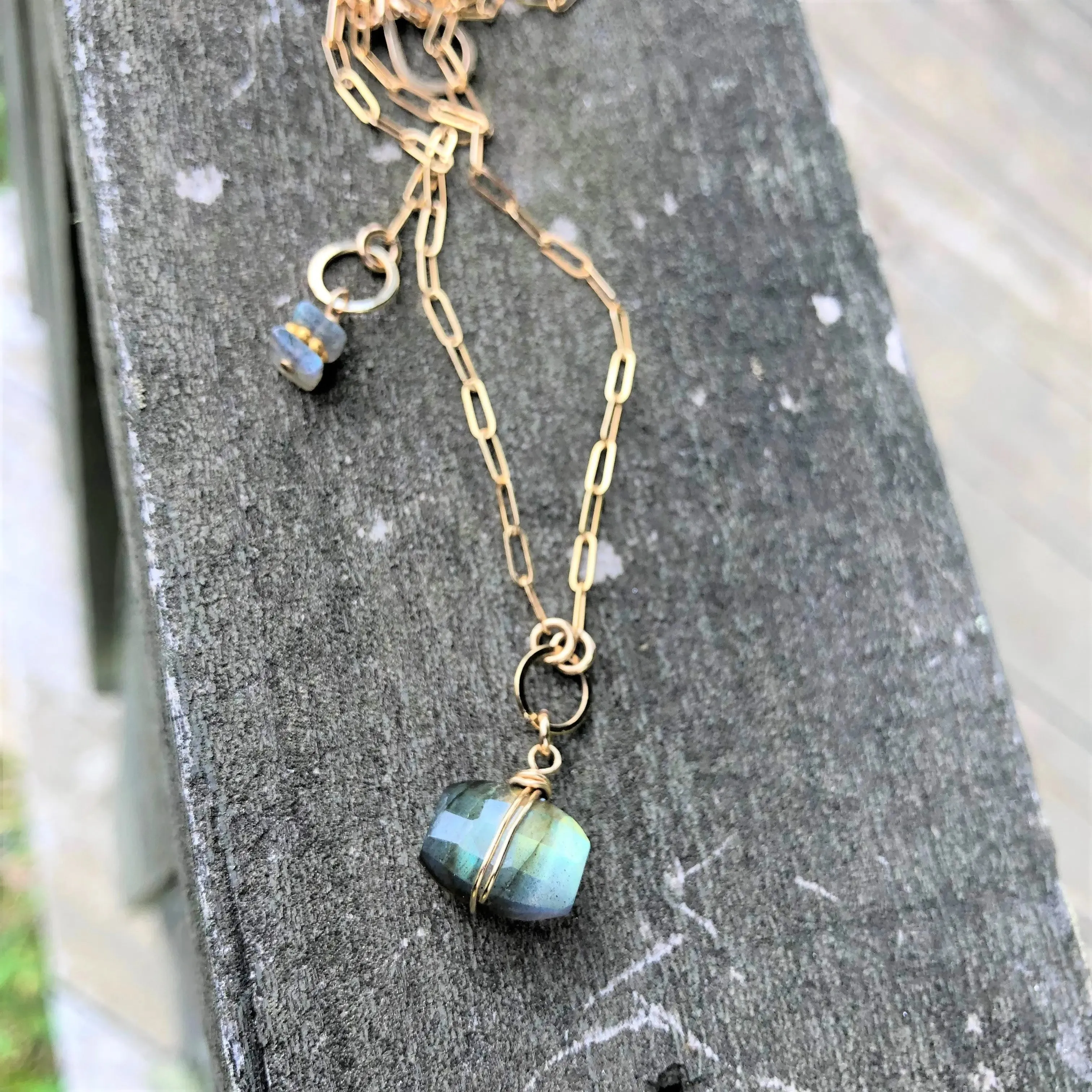 Faceted Cushion Cut Labradorite Necklace