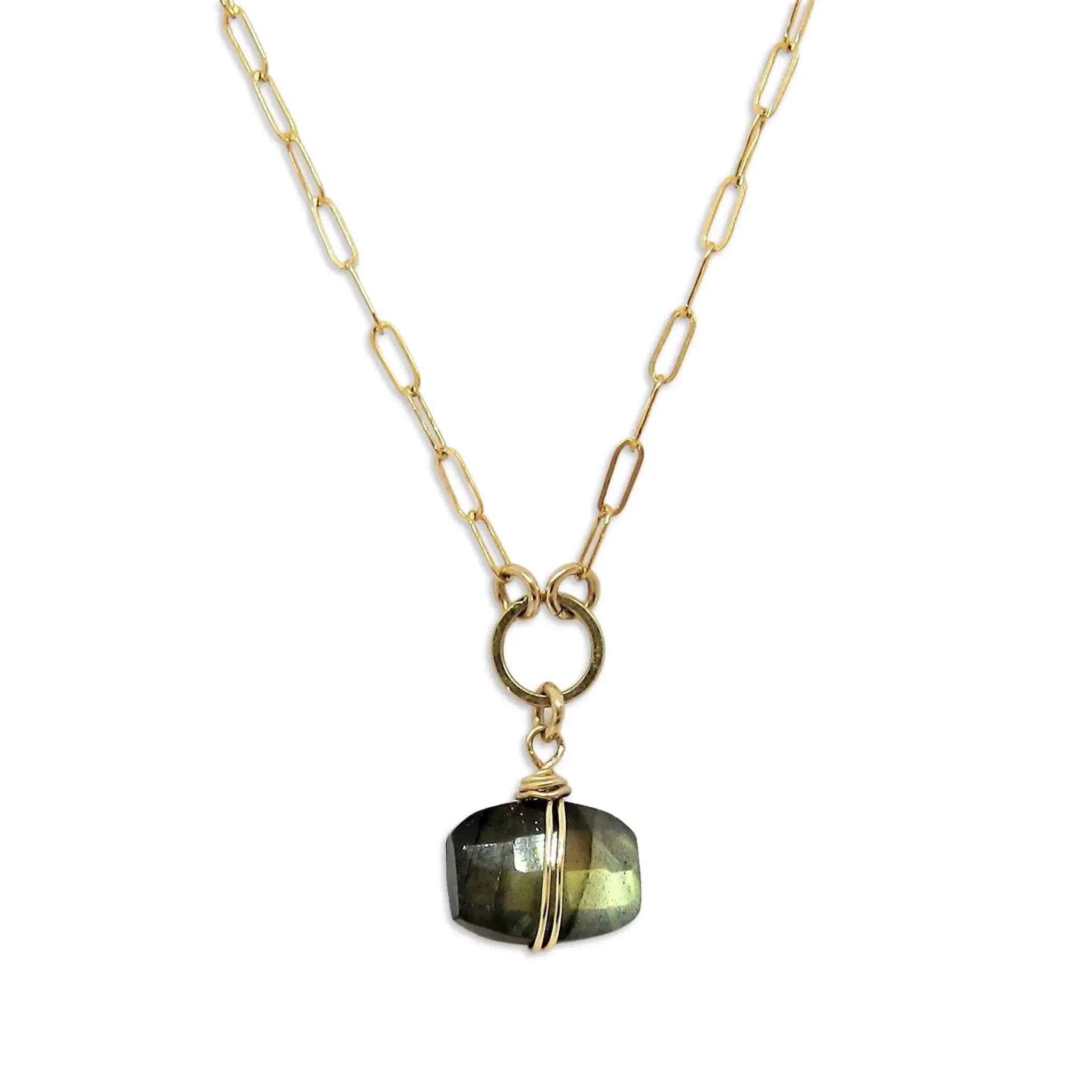 Faceted Cushion Cut Labradorite Necklace