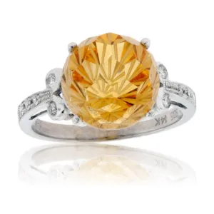 Fancy Cut Beautiful Citrine & Diamond Ring