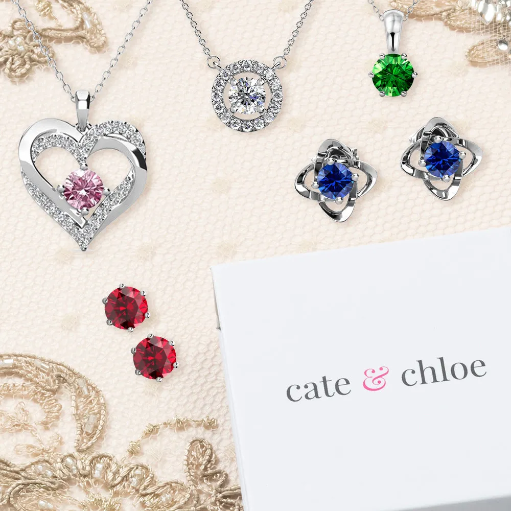 Forever December Birthstone Blue Topaz Necklace, 18k White Gold Plated Silver Double Heart Crystal Necklace