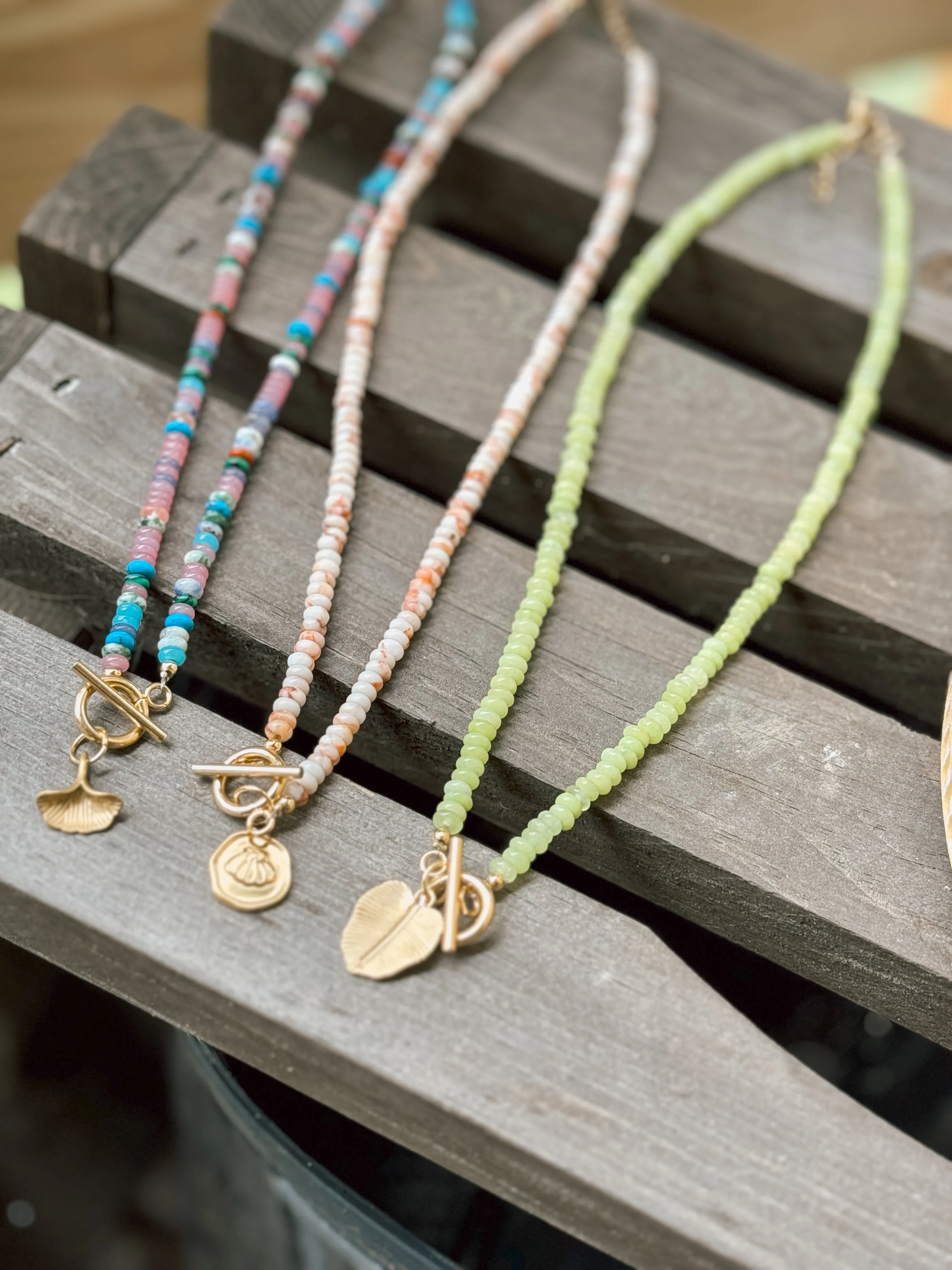 Gemstone Charm Toggle Necklaces