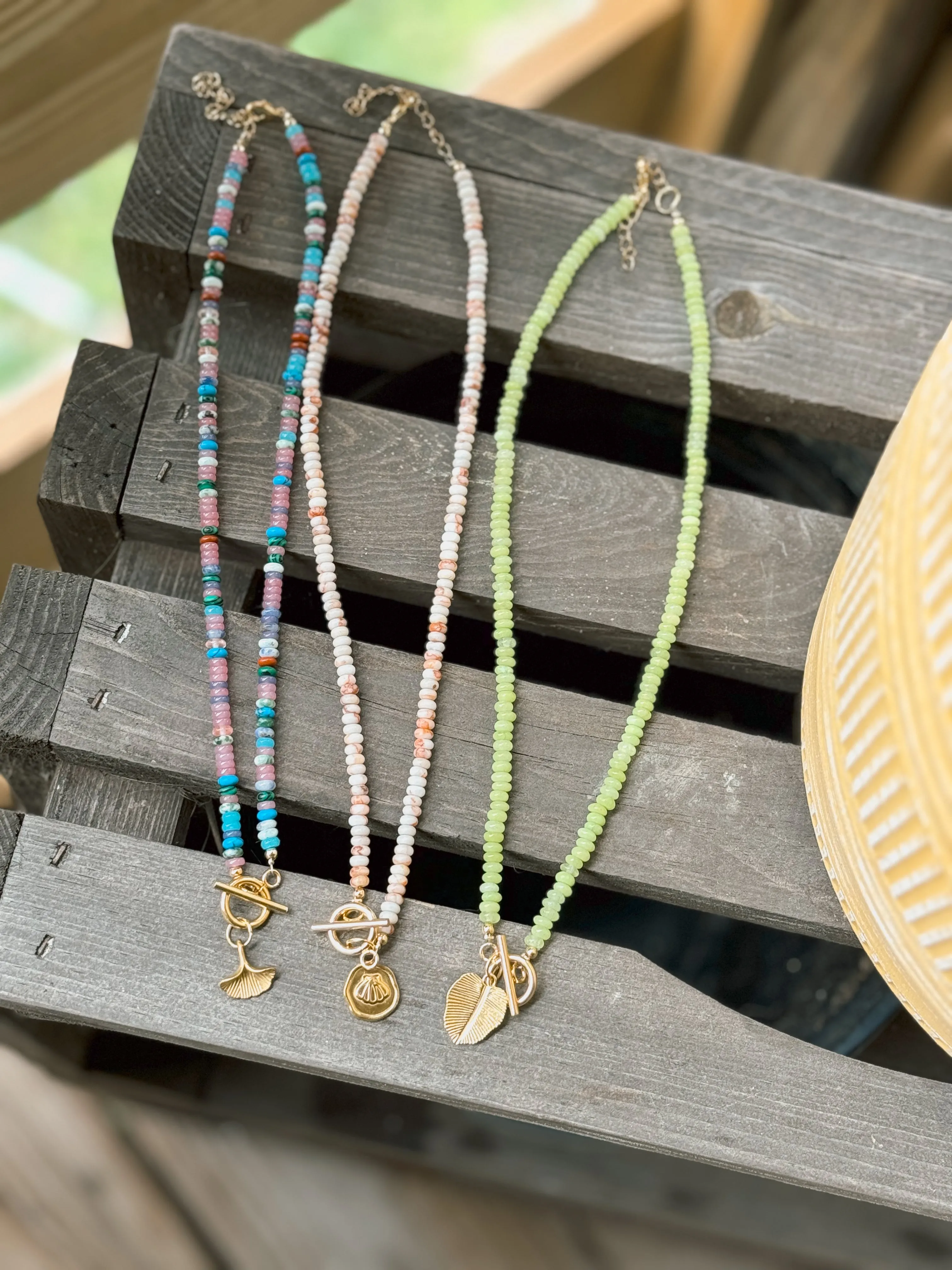 Gemstone Charm Toggle Necklaces