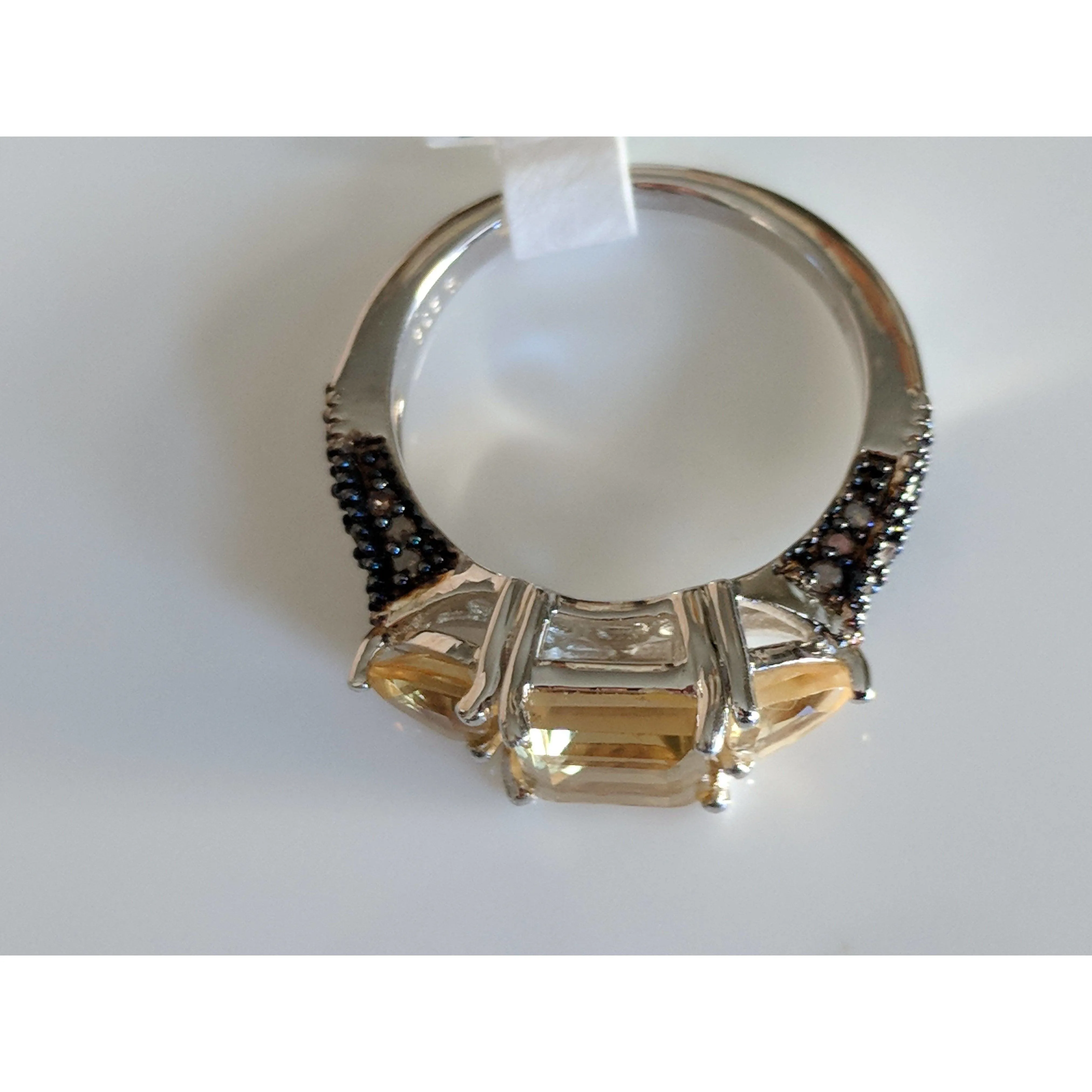 Genuine Citrine and Champagne Diamond Ring 3ct in Sterling Silver Size 7