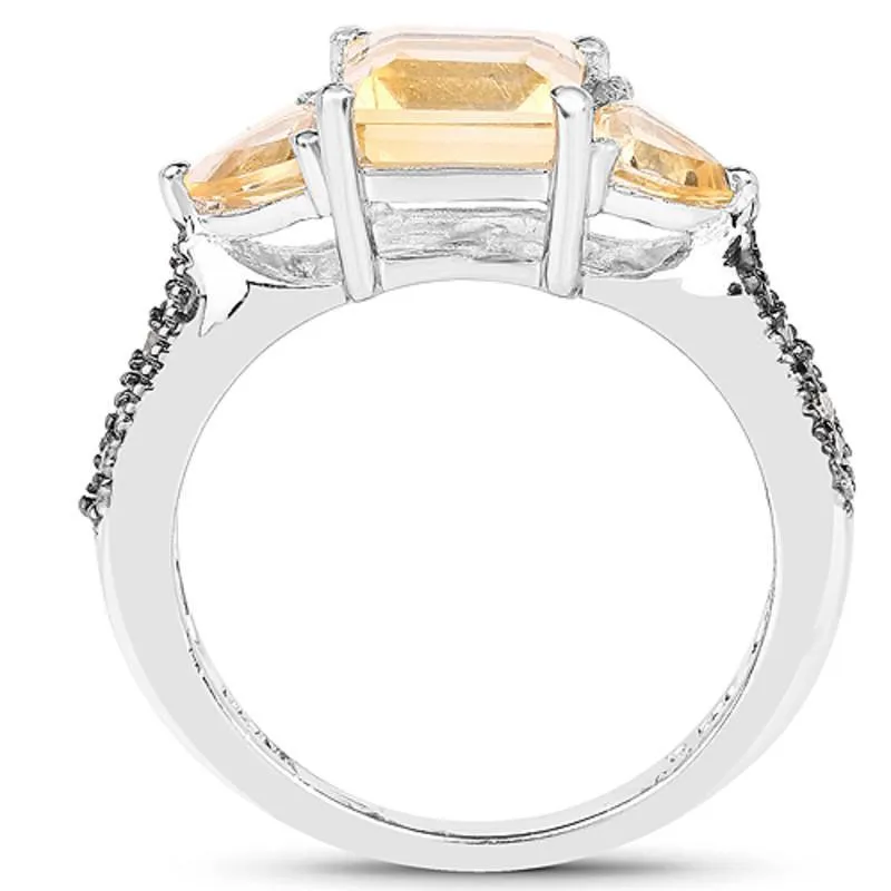 Genuine Citrine and Champagne Diamond Ring 3ct in Sterling Silver Size 7