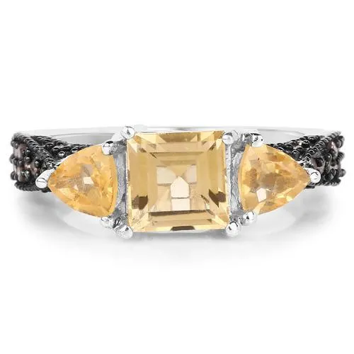Genuine Citrine and Champagne Diamond Ring 3ct in Sterling Silver Size 7