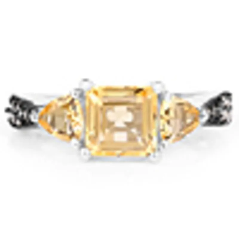 Genuine Citrine and Champagne Diamond Ring 3ct in Sterling Silver Size 7