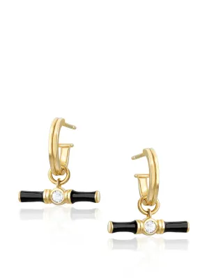 Gold Dyllan hoop earrings with black enamel t-bar charms