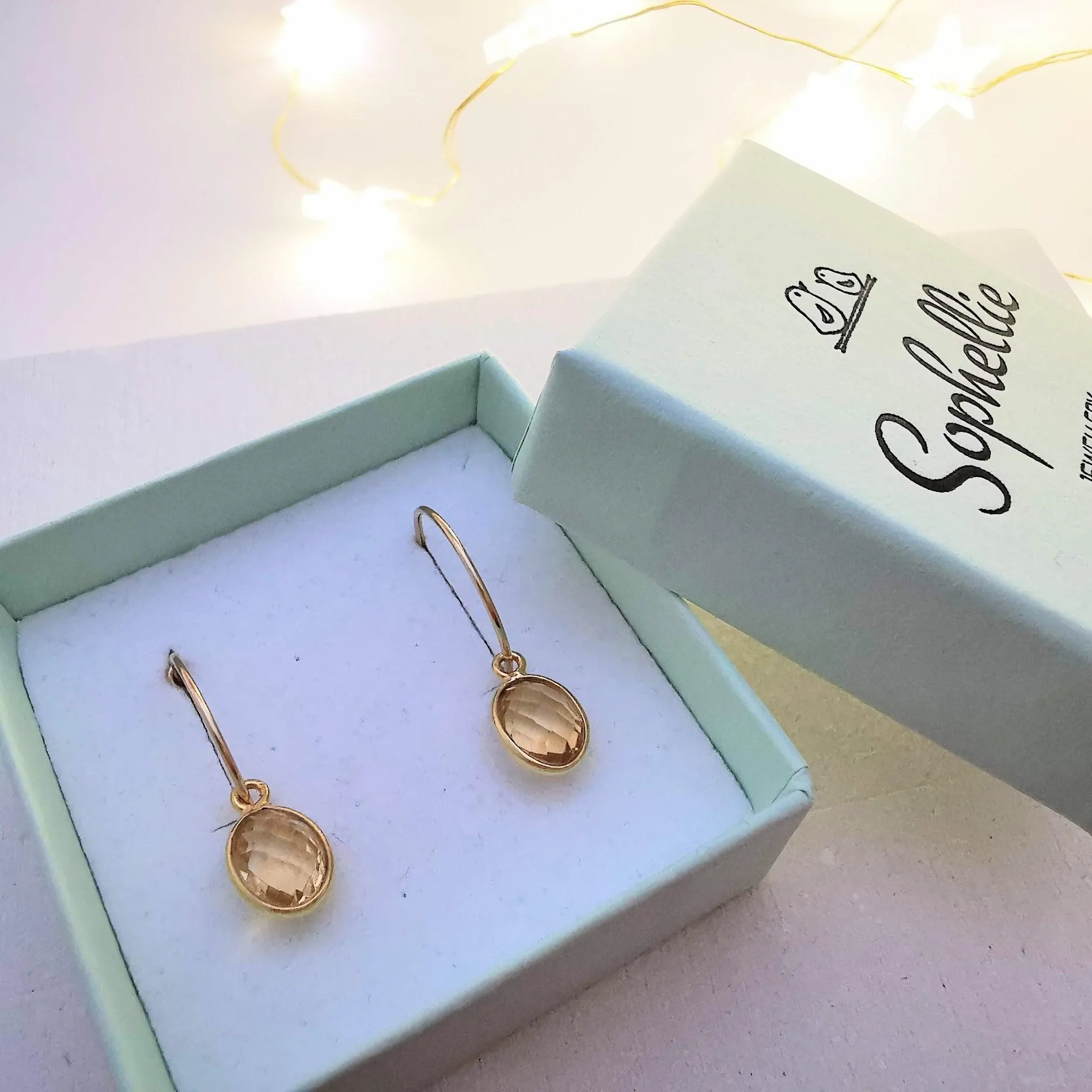 Gold Oval Citrine Hoop Earrings