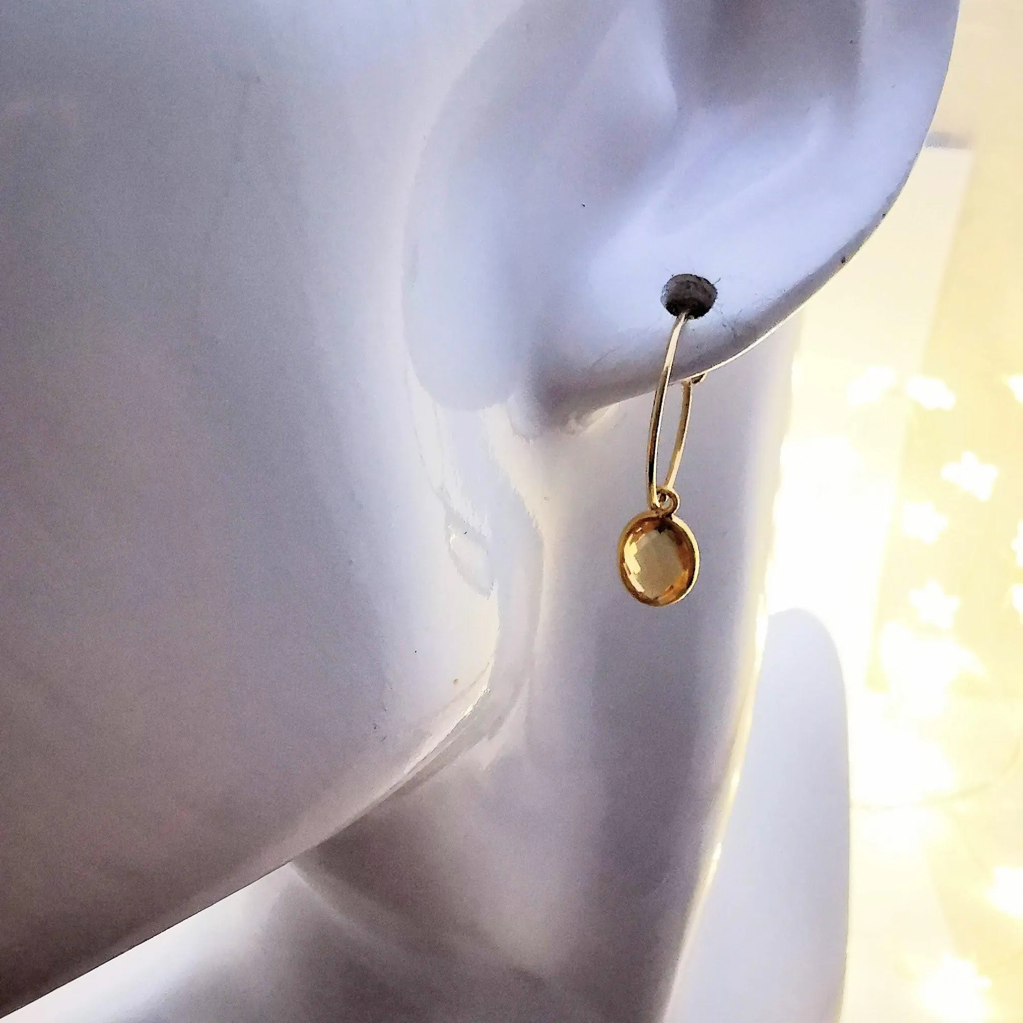 Gold Oval Citrine Hoop Earrings