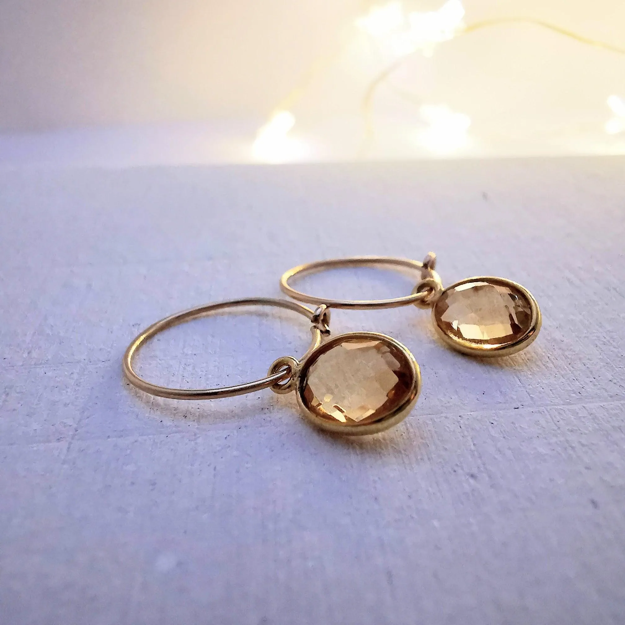 Gold Oval Citrine Hoop Earrings