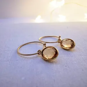 Gold Oval Citrine Hoop Earrings