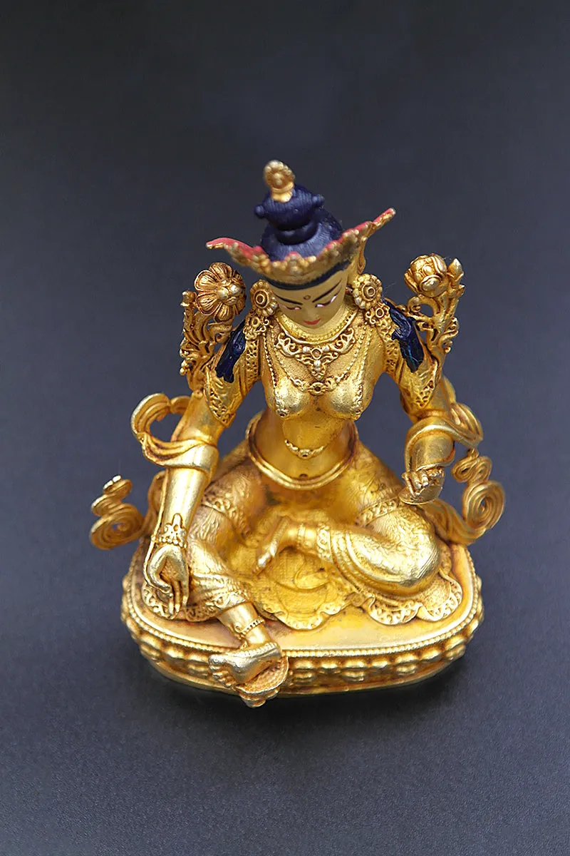 Gold Plated Green Tara statue from Nepal 4"