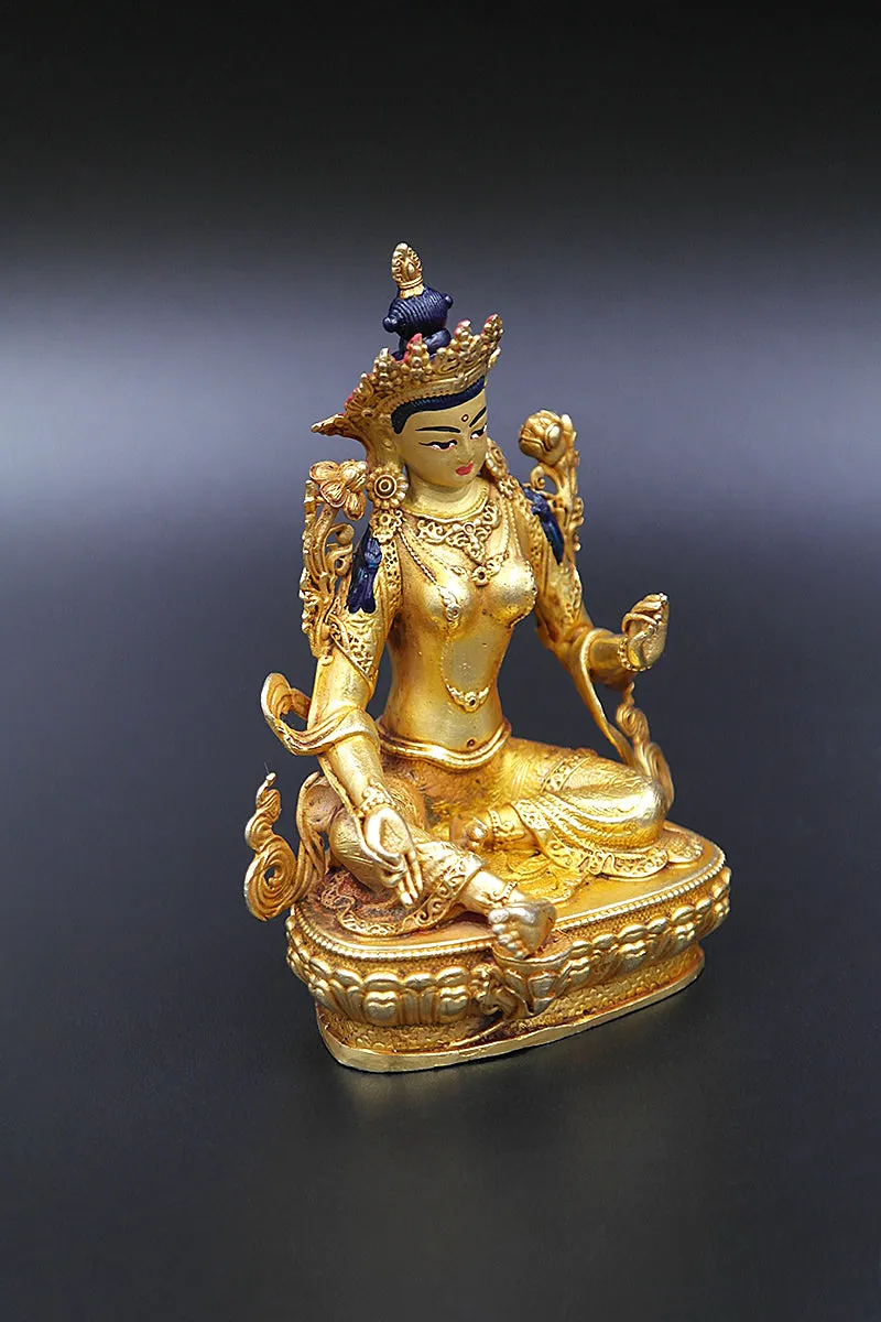 Gold Plated Green Tara statue from Nepal 4"