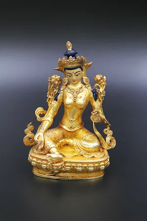 Gold Plated Green Tara statue from Nepal 4"
