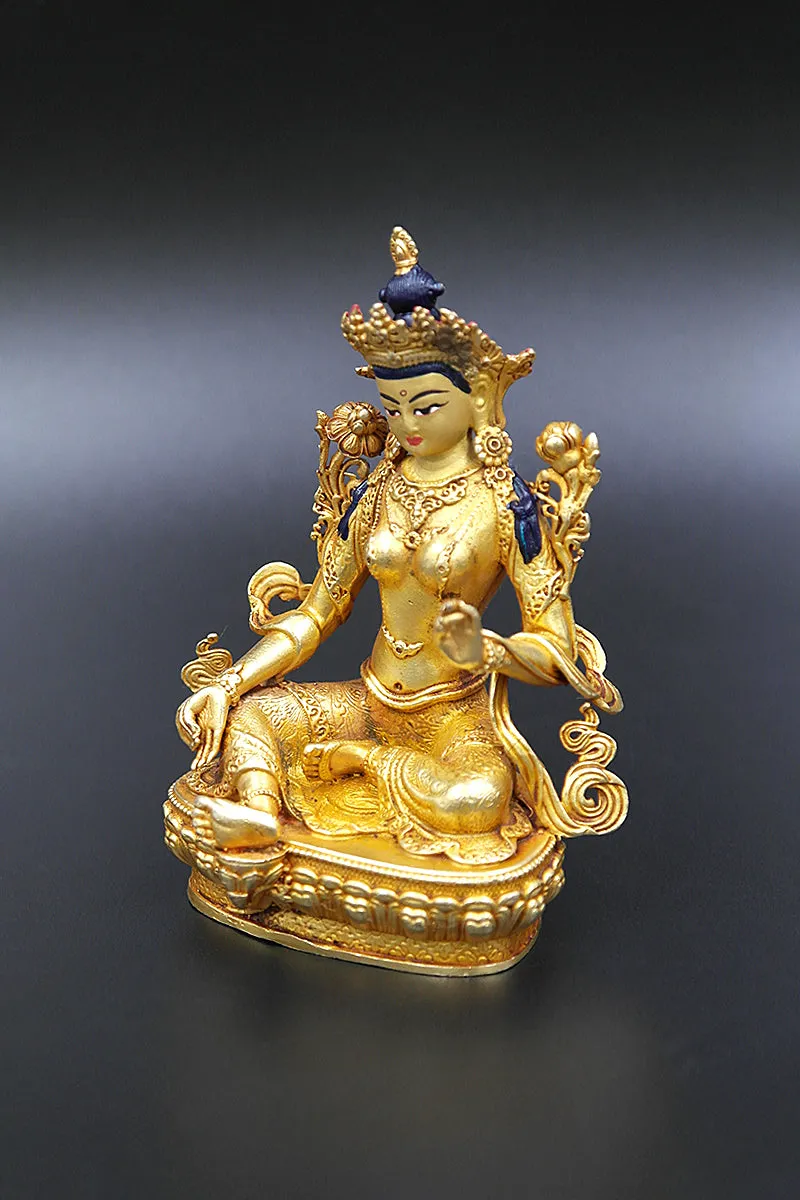 Gold Plated Green Tara statue from Nepal 4"