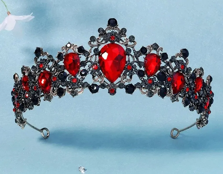 Goth Red Vintage Baroque  Dark Black Princess Tiara Evil Queen diadem headdress