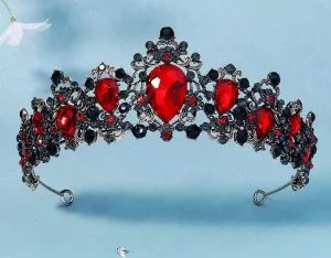 Goth Red Vintage Baroque  Dark Black Princess Tiara Evil Queen diadem headdress