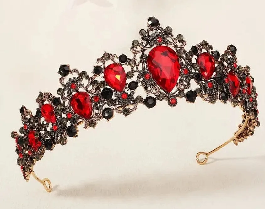 Goth Red Vintage Baroque  Dark Black Princess Tiara Evil Queen diadem headdress