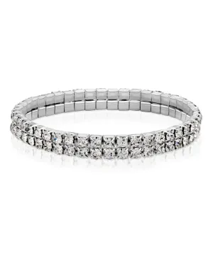 Great Gatsby 1920's Flapper Bridal 2 Row Rhinestone Stretch Bracelet - Silver 2 Row