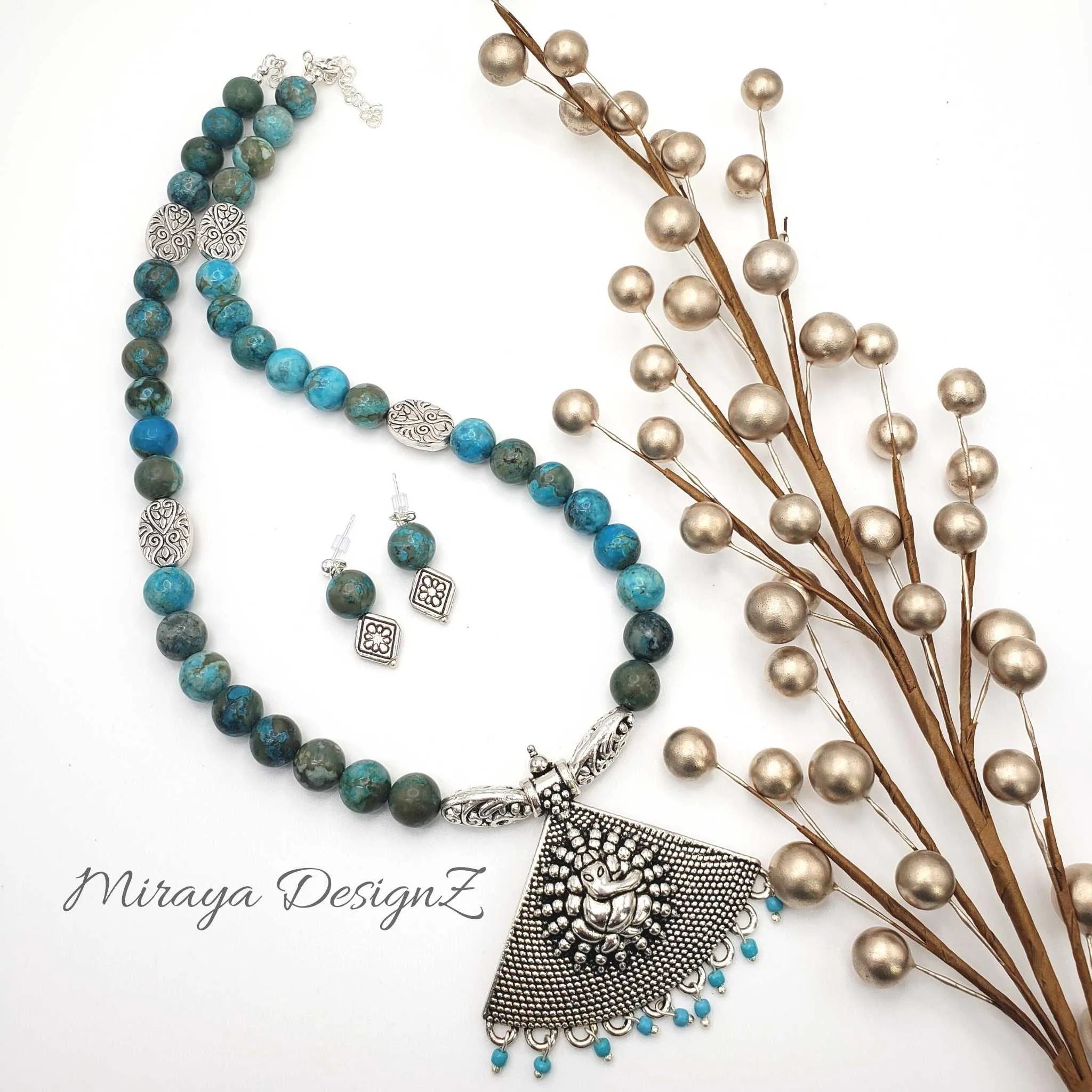 Green Jasper Necklace with Silver Pendant