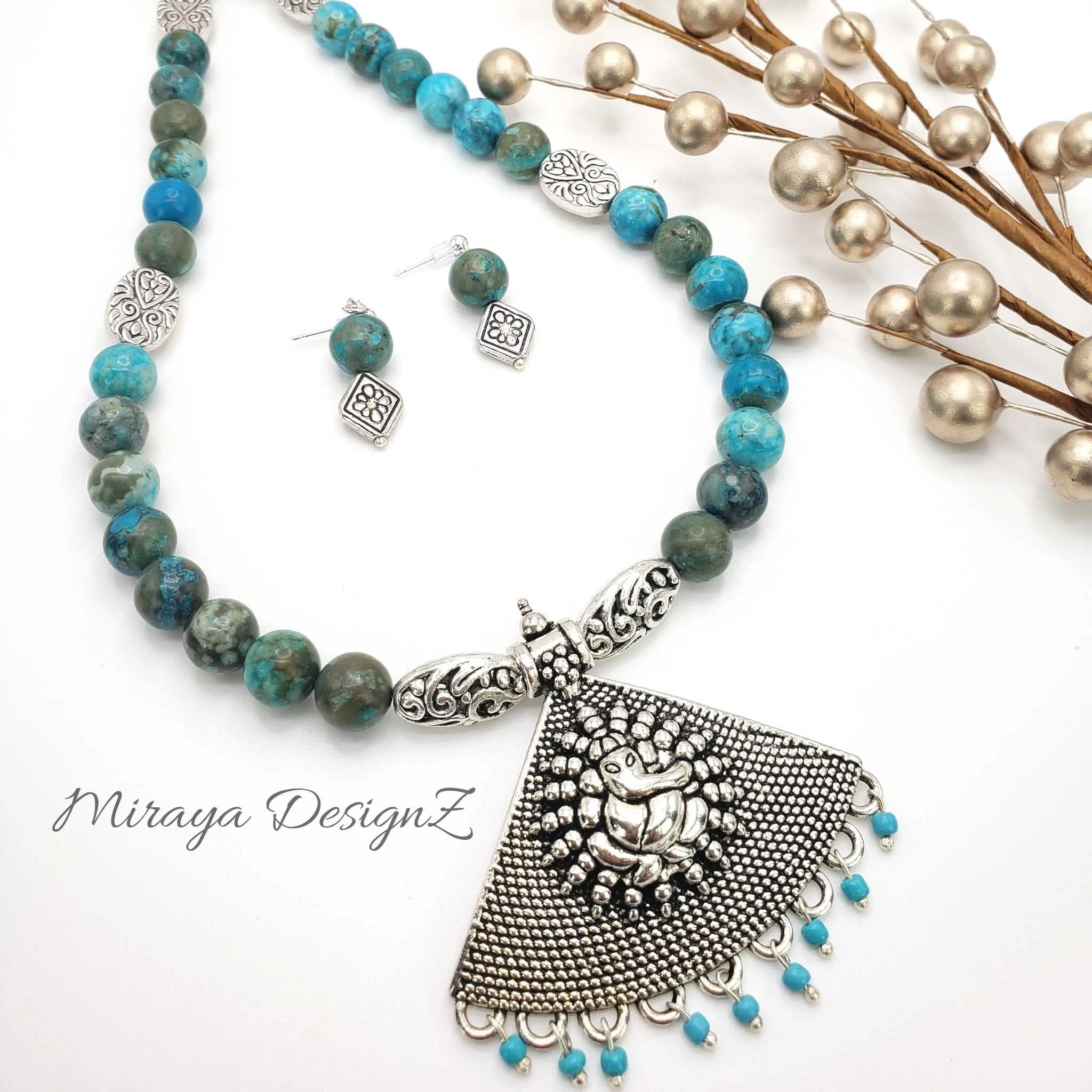 Green Jasper Necklace with Silver Pendant