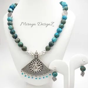 Green Jasper Necklace with Silver Pendant