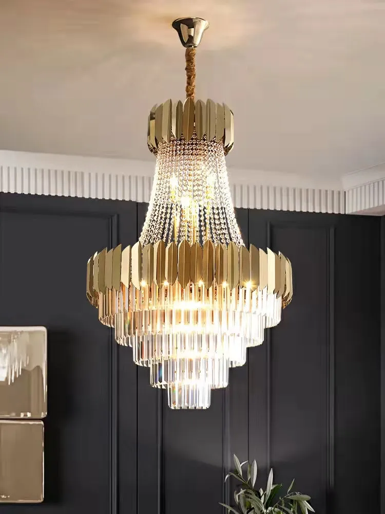 Hallway Golden Crystal Chandelier Luxury Ceiling Lamp for Living Room Staircase