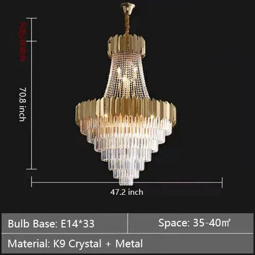 Hallway Golden Crystal Chandelier Luxury Ceiling Lamp for Living Room Staircase
