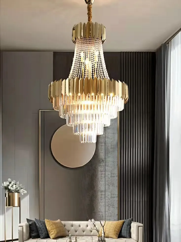 Hallway Golden Crystal Chandelier Luxury Ceiling Lamp for Living Room Staircase
