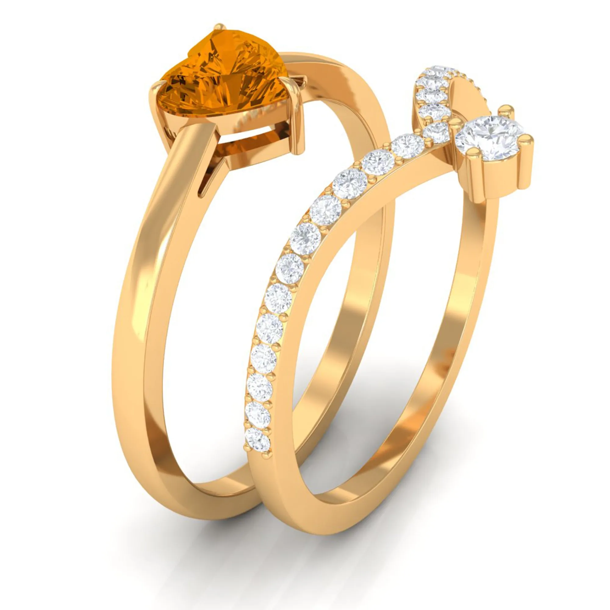 Heart Citrine Solitaire Ring Set with Diamond