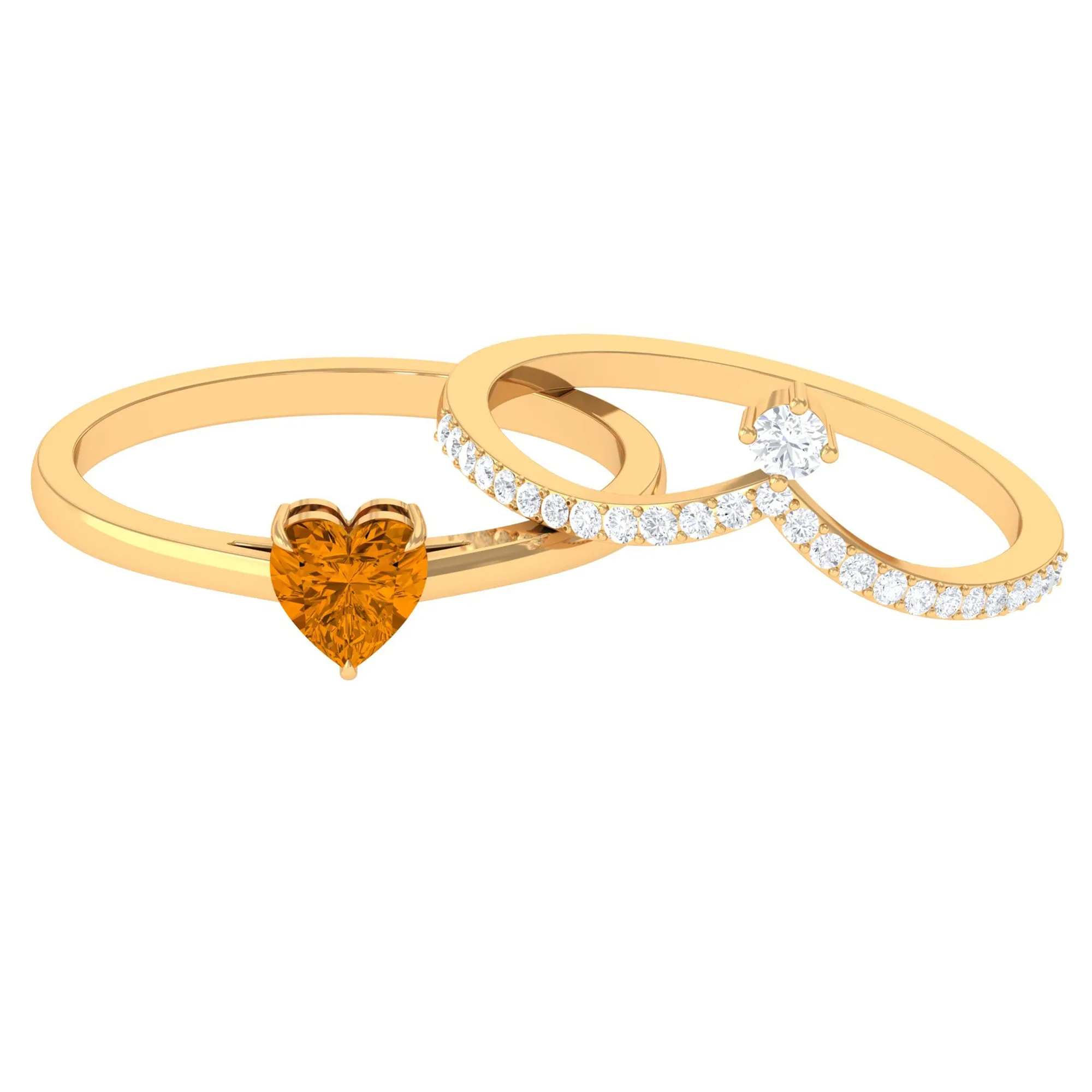 Heart Citrine Solitaire Ring Set with Diamond