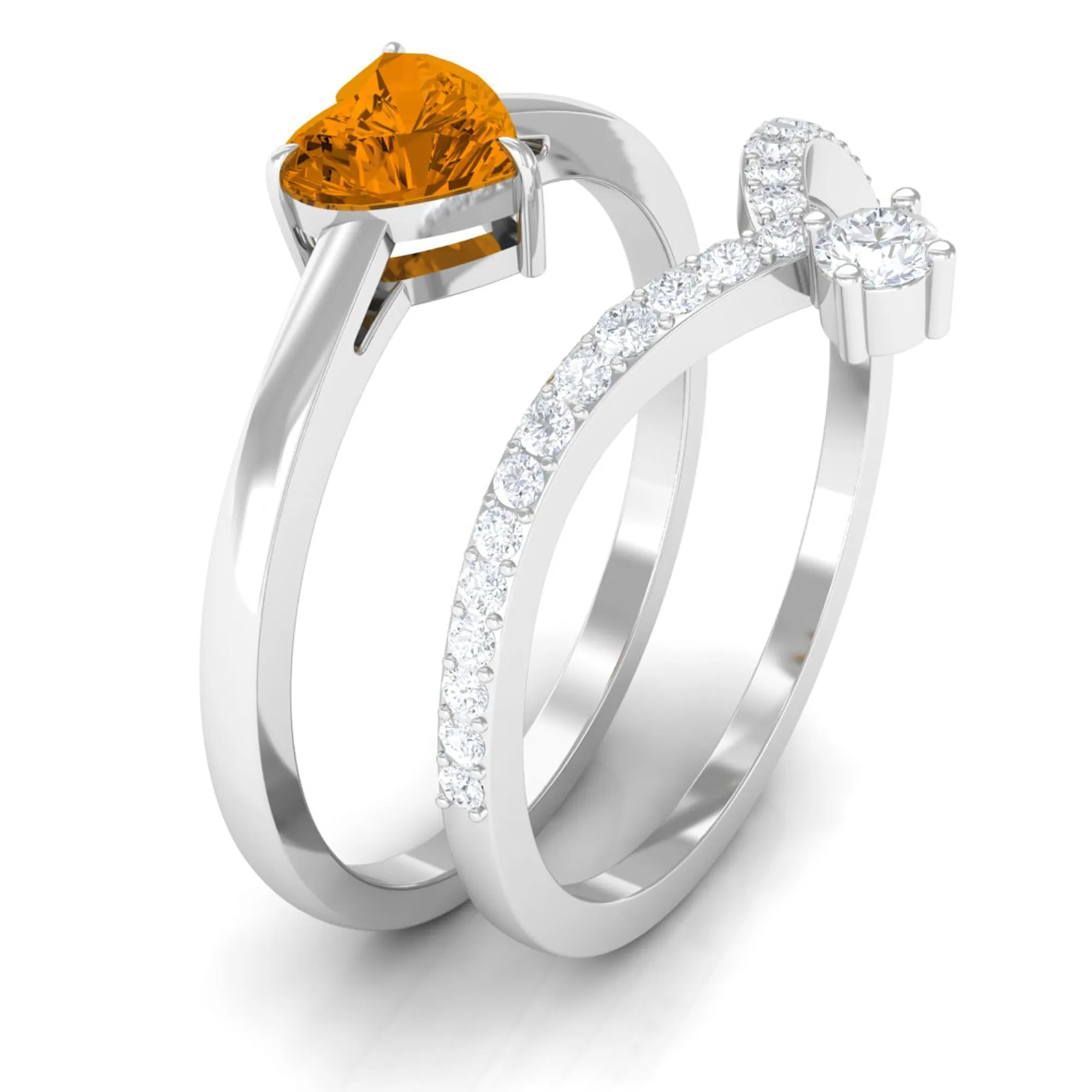 Heart Citrine Solitaire Ring Set with Diamond