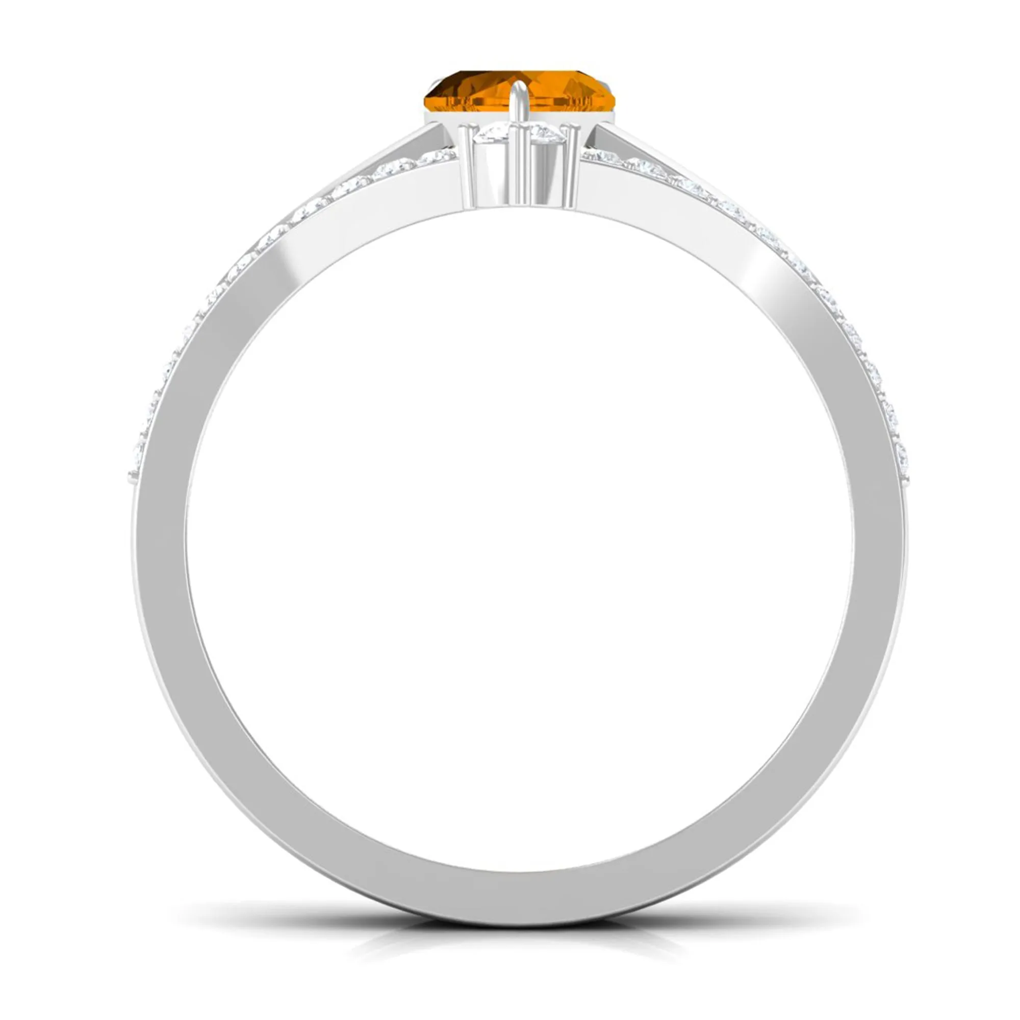 Heart Citrine Solitaire Ring Set with Diamond