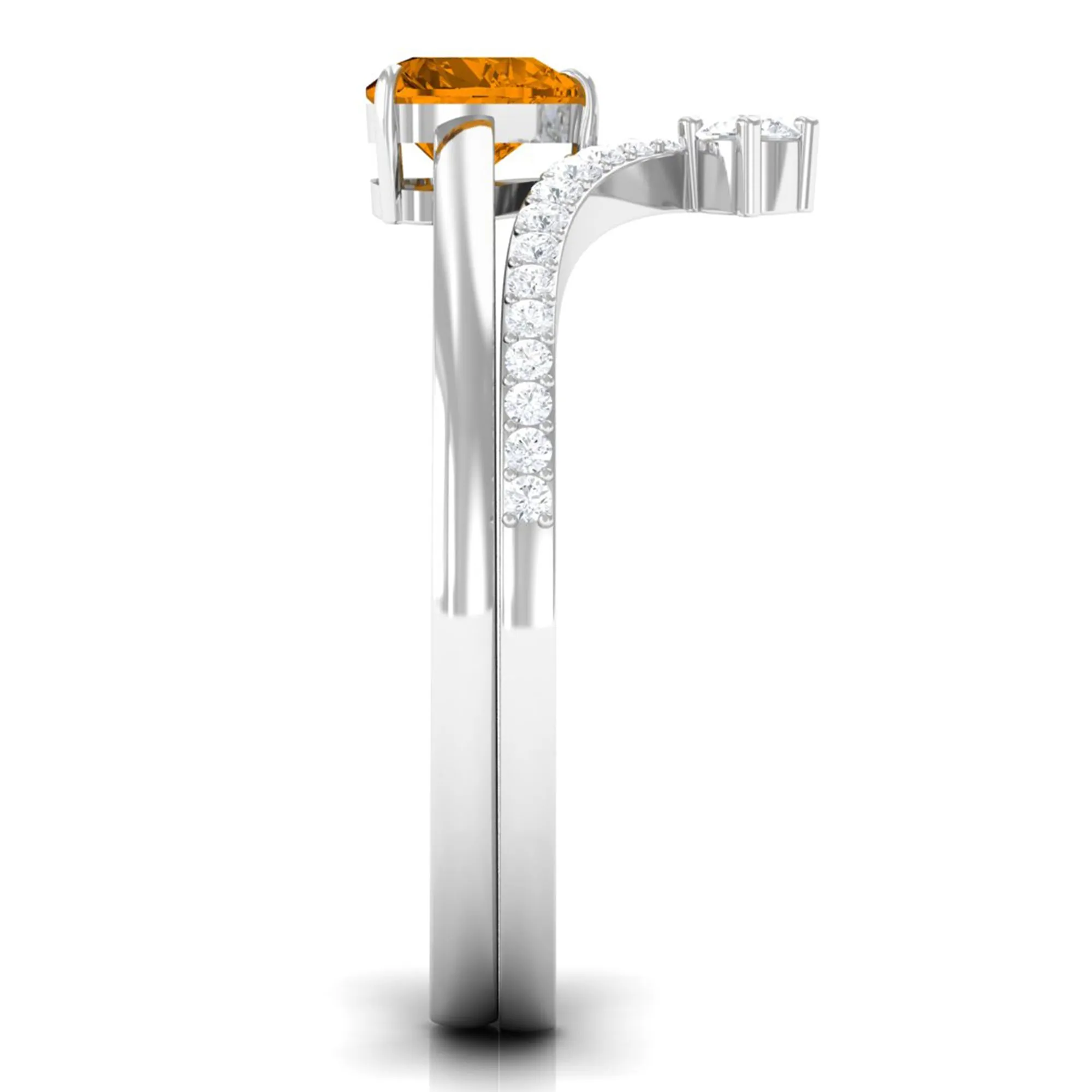 Heart Citrine Solitaire Ring Set with Diamond