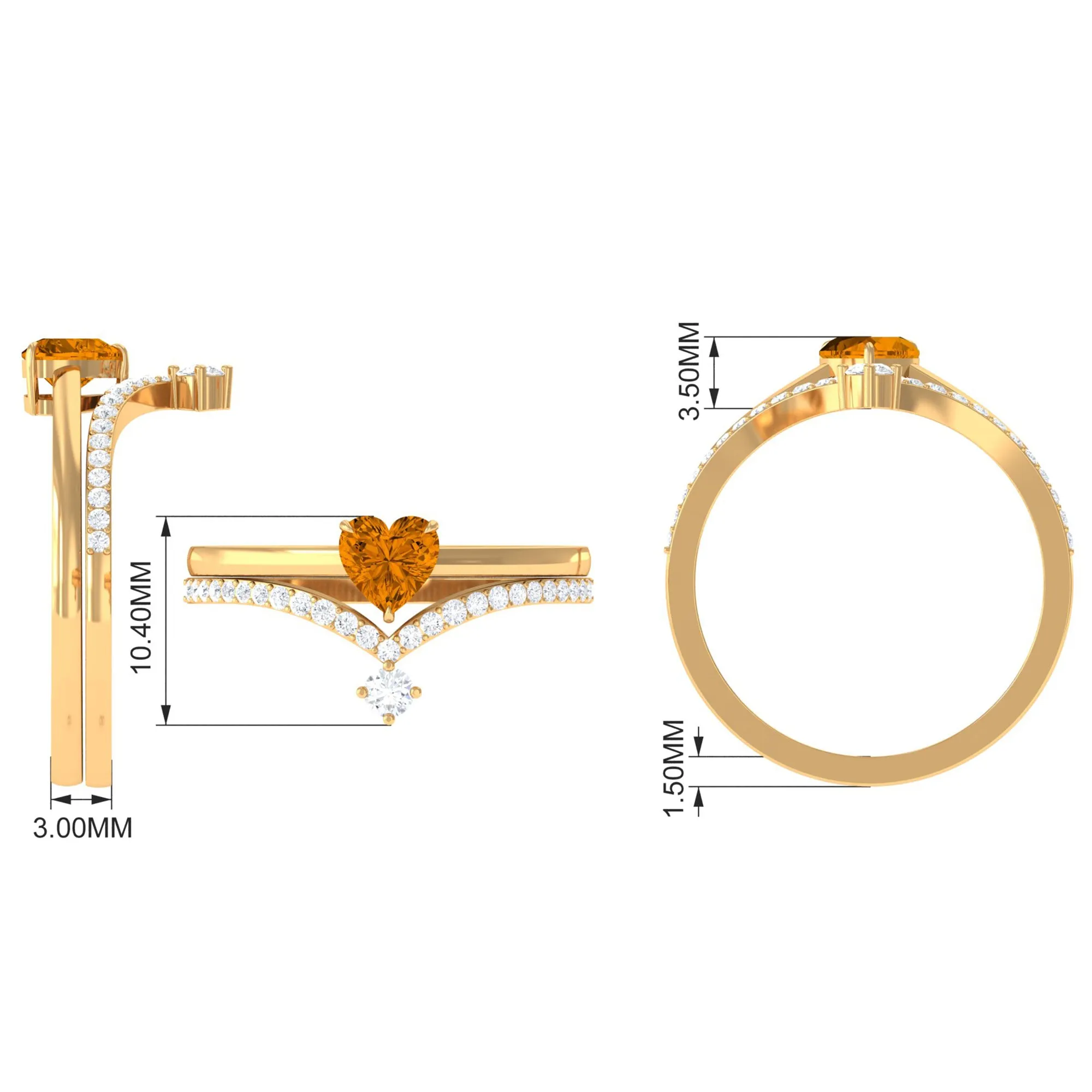 Heart Citrine Solitaire Ring Set with Diamond