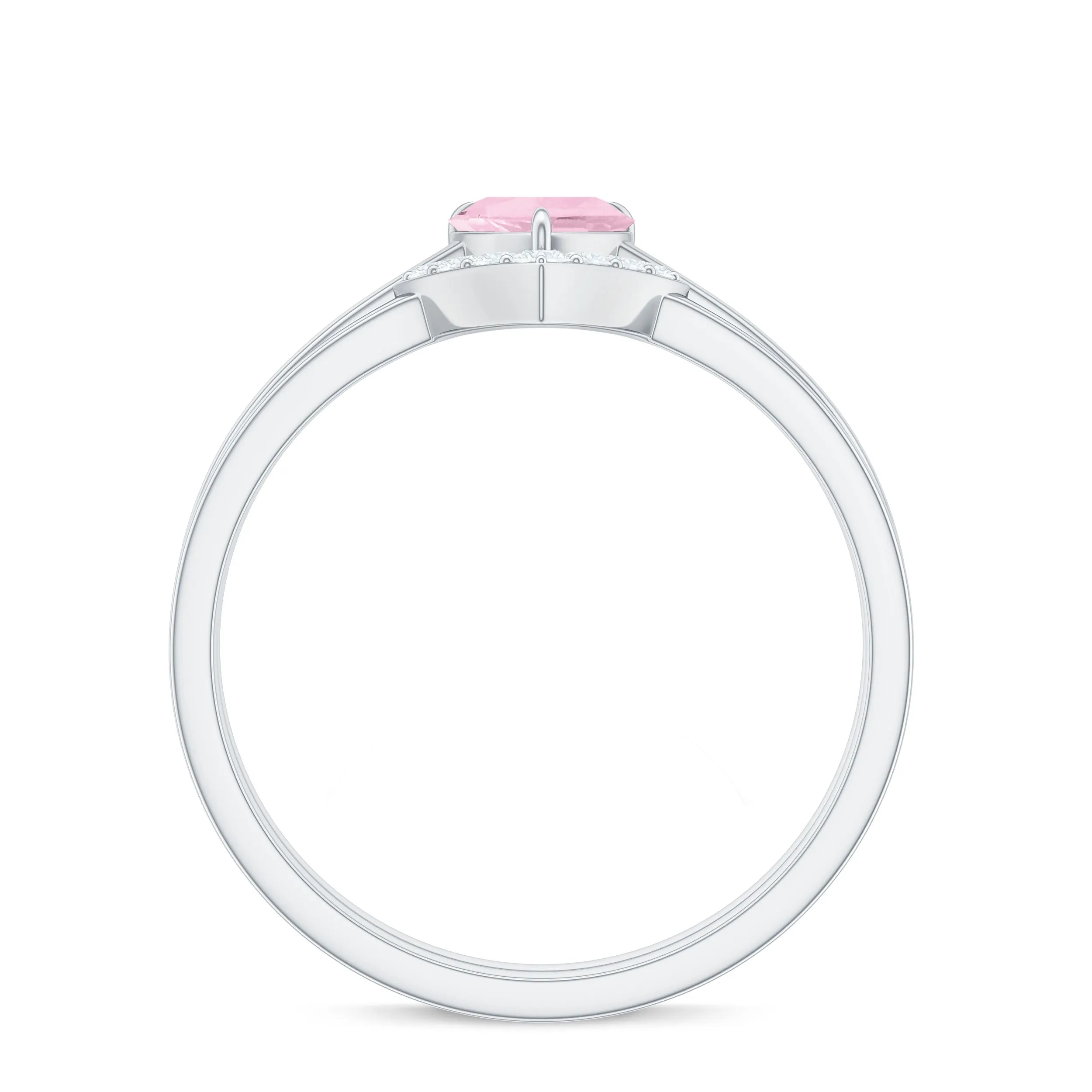 Heart Shape Rose Quartz Wedding Ring Set with Diamond