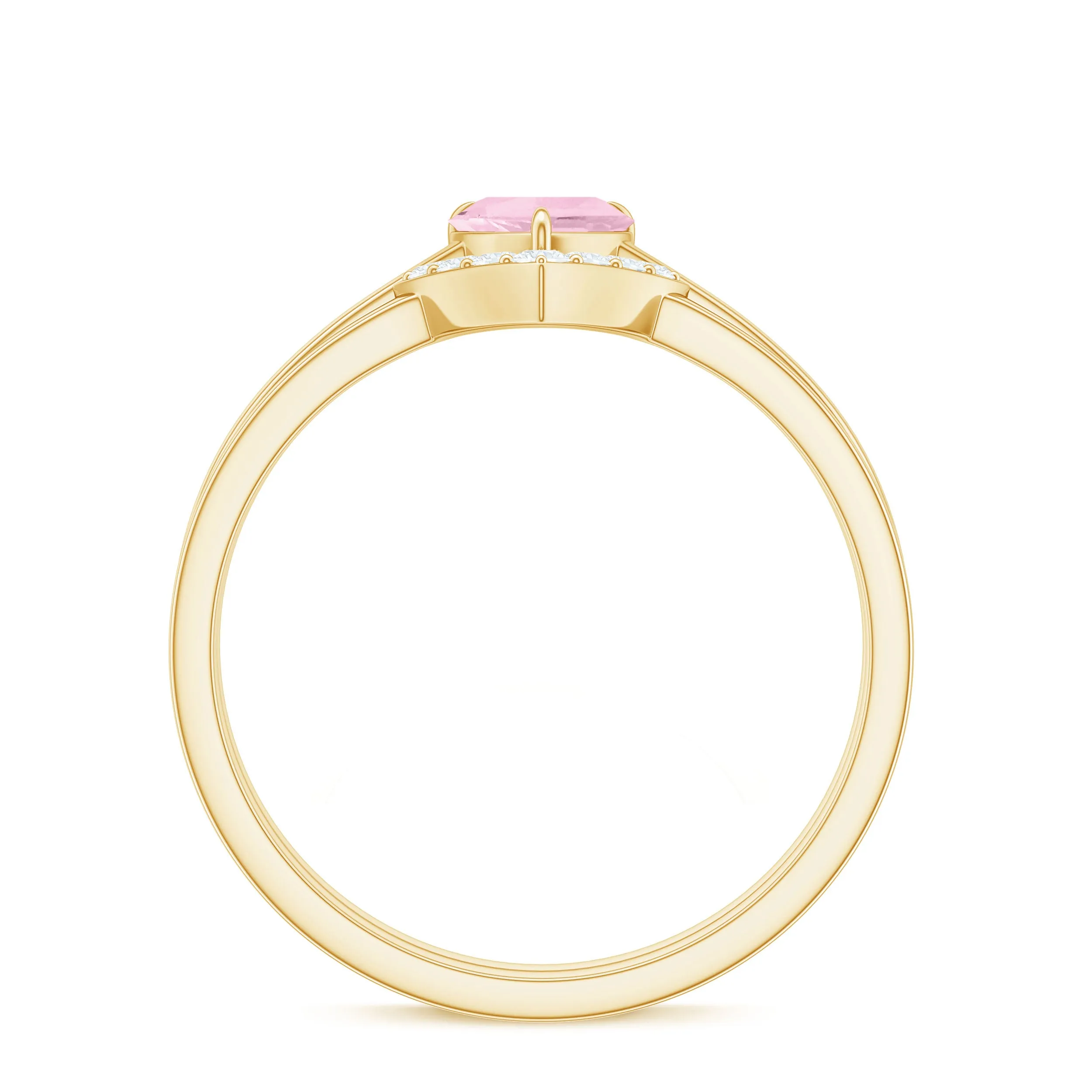 Heart Shape Rose Quartz Wedding Ring Set with Diamond
