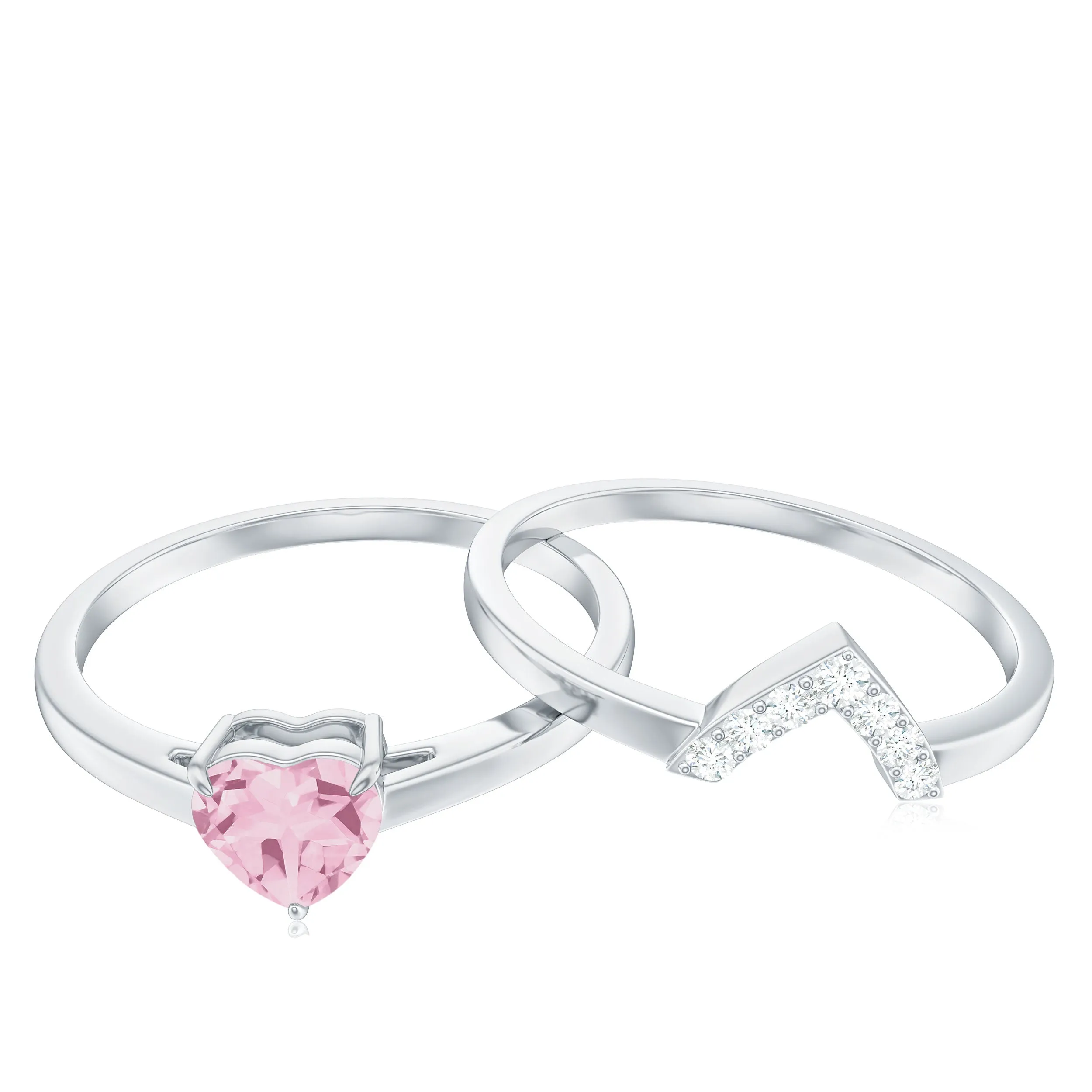 Heart Shape Rose Quartz Wedding Ring Set with Diamond