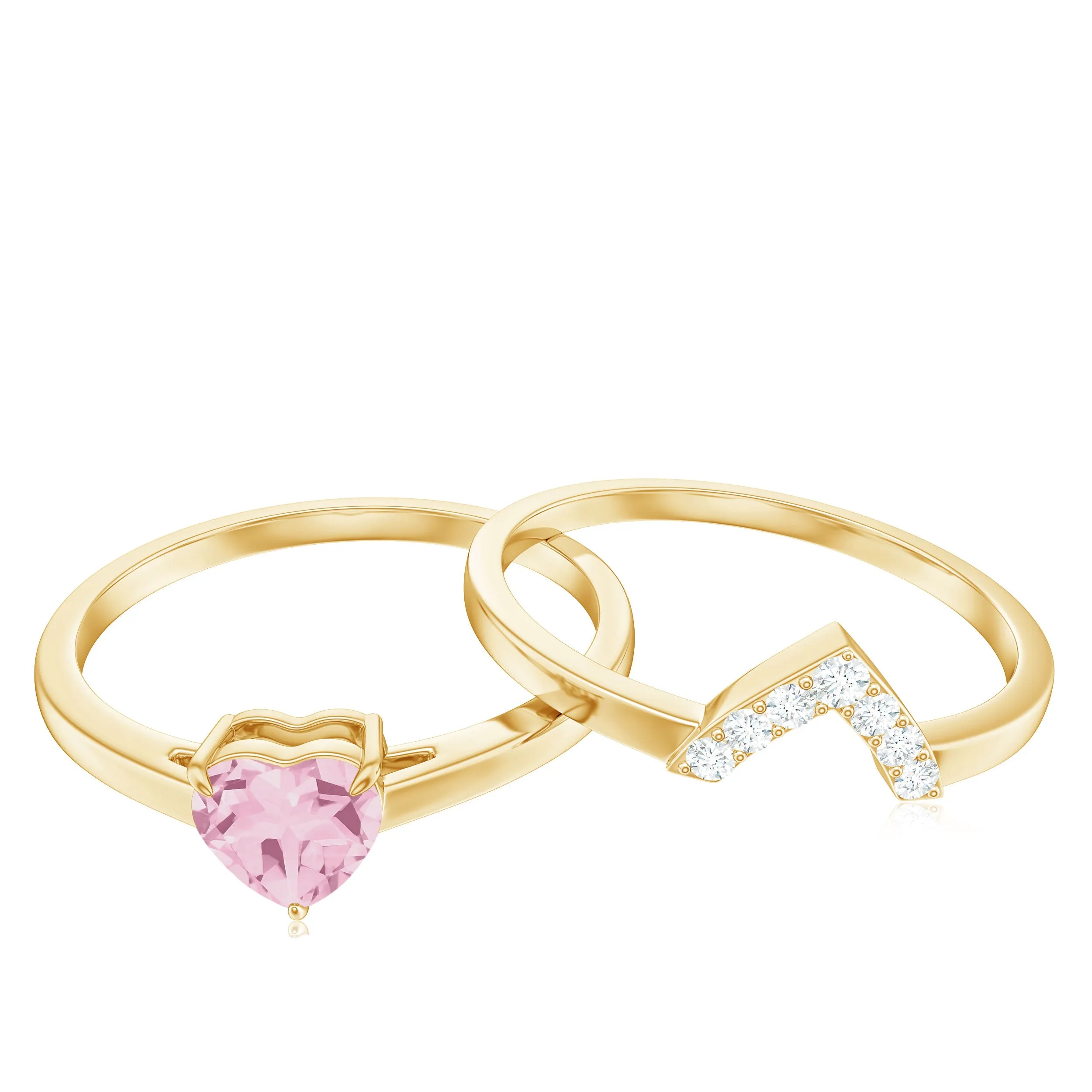 Heart Shape Rose Quartz Wedding Ring Set with Diamond