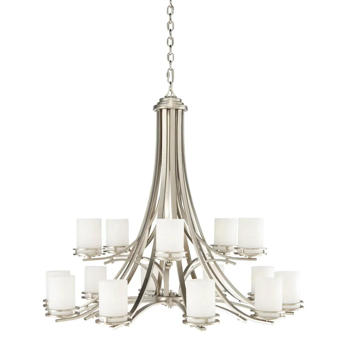 Hendrik 42" 15-Light Chandelier Multi-Tier with Satin etched cased opal glass, Brushed nickel Finish