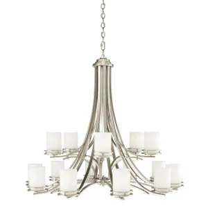 Hendrik 42" 15-Light Chandelier Multi-Tier with Satin etched cased opal glass, Brushed nickel Finish