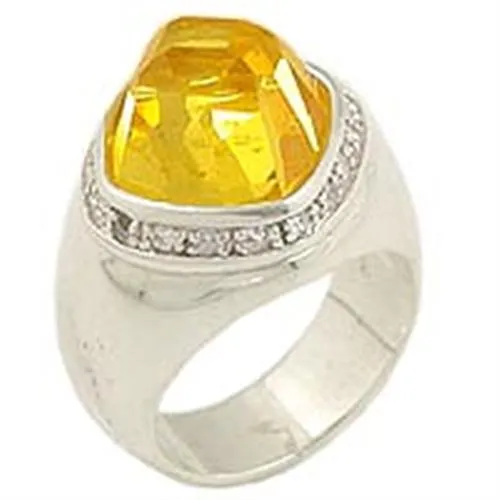 High-Polished 925 Sterling Silver Ring with AAA Grade CZ in Citrine for Women Style 0F223