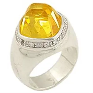 High-Polished 925 Sterling Silver Ring with AAA Grade CZ in Citrine for Women Style 0F223