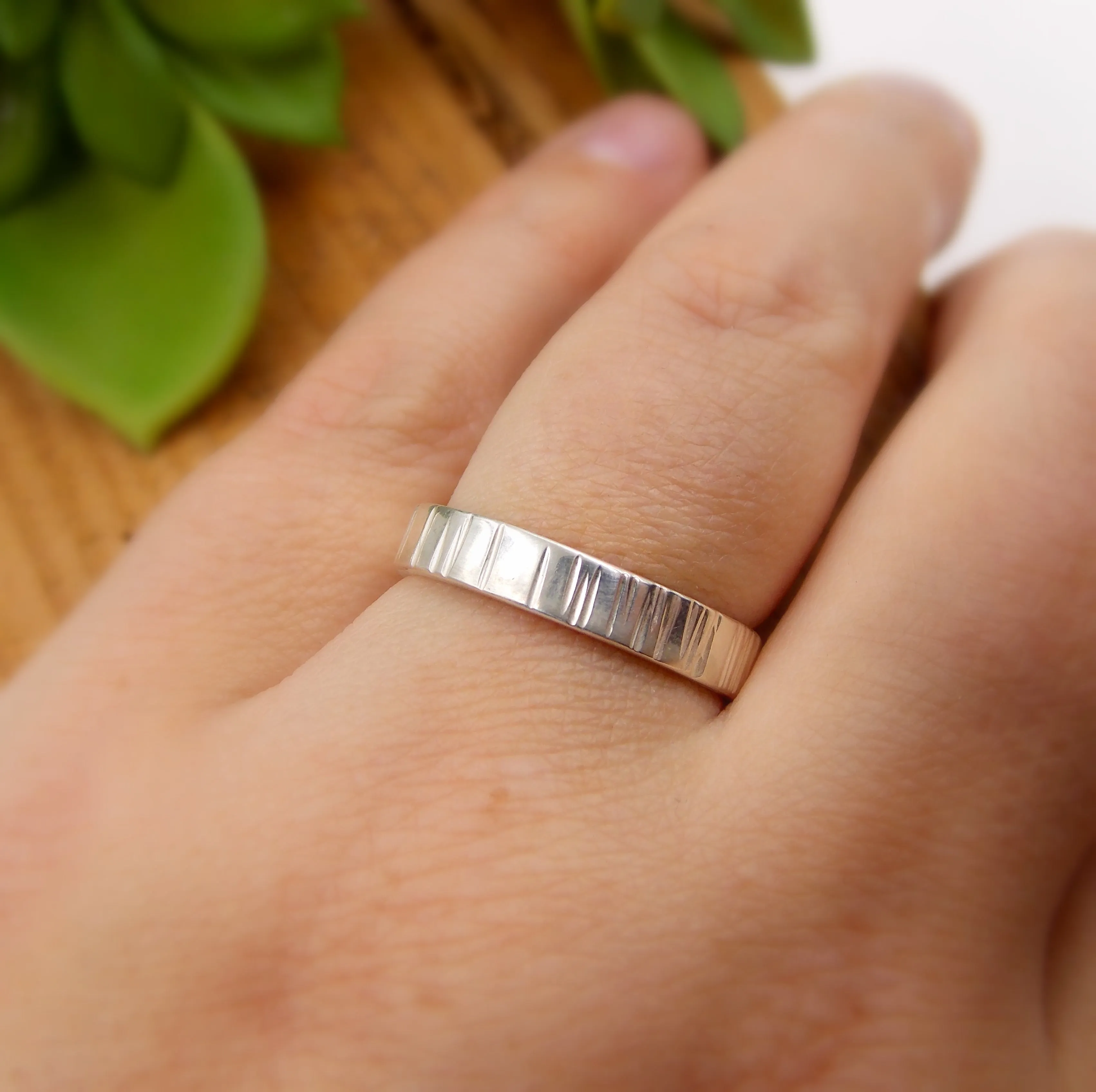 His & Her Set Tree Bark Wedding Band - Sterling Silver