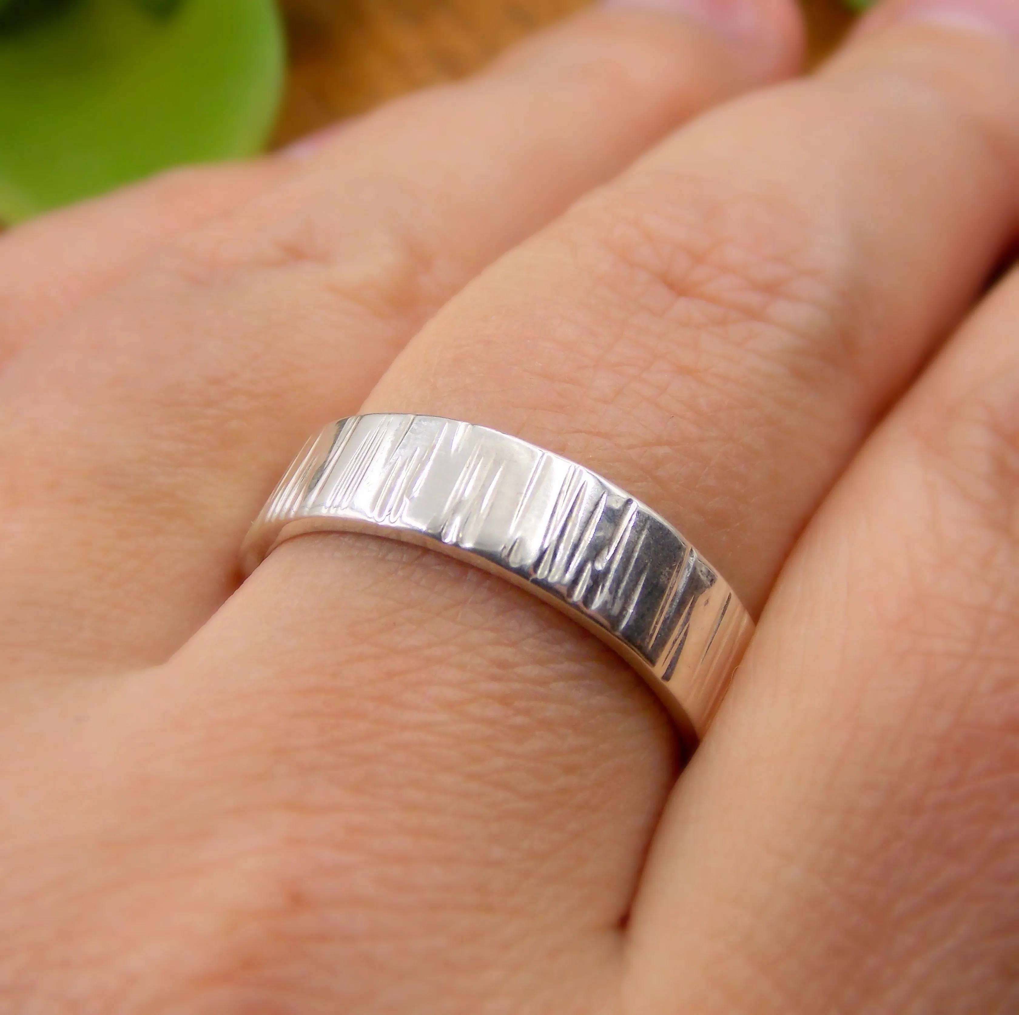 His & Her Set Tree Bark Wedding Band - Sterling Silver