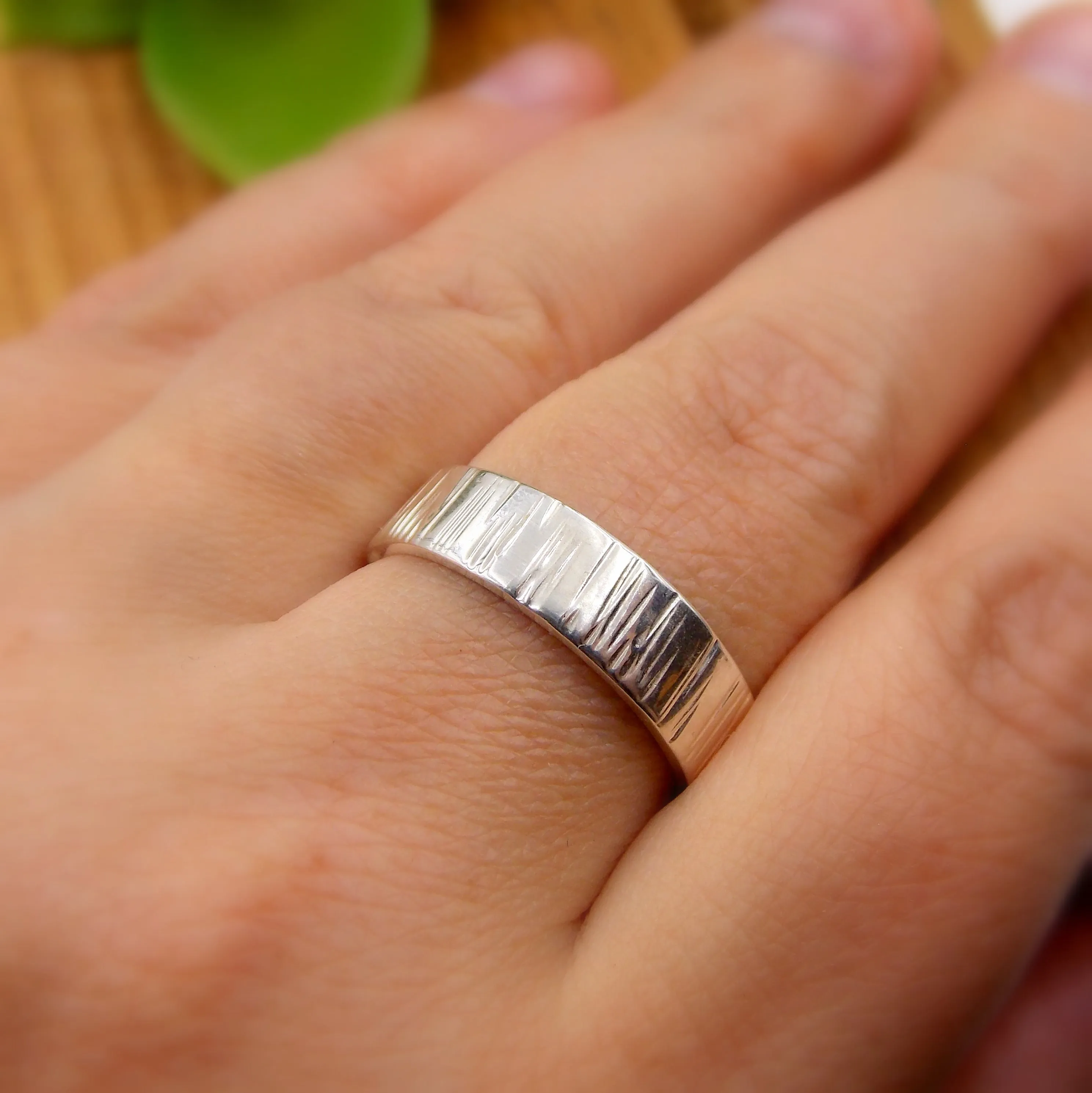 His & Her Set Tree Bark Wedding Band - Sterling Silver