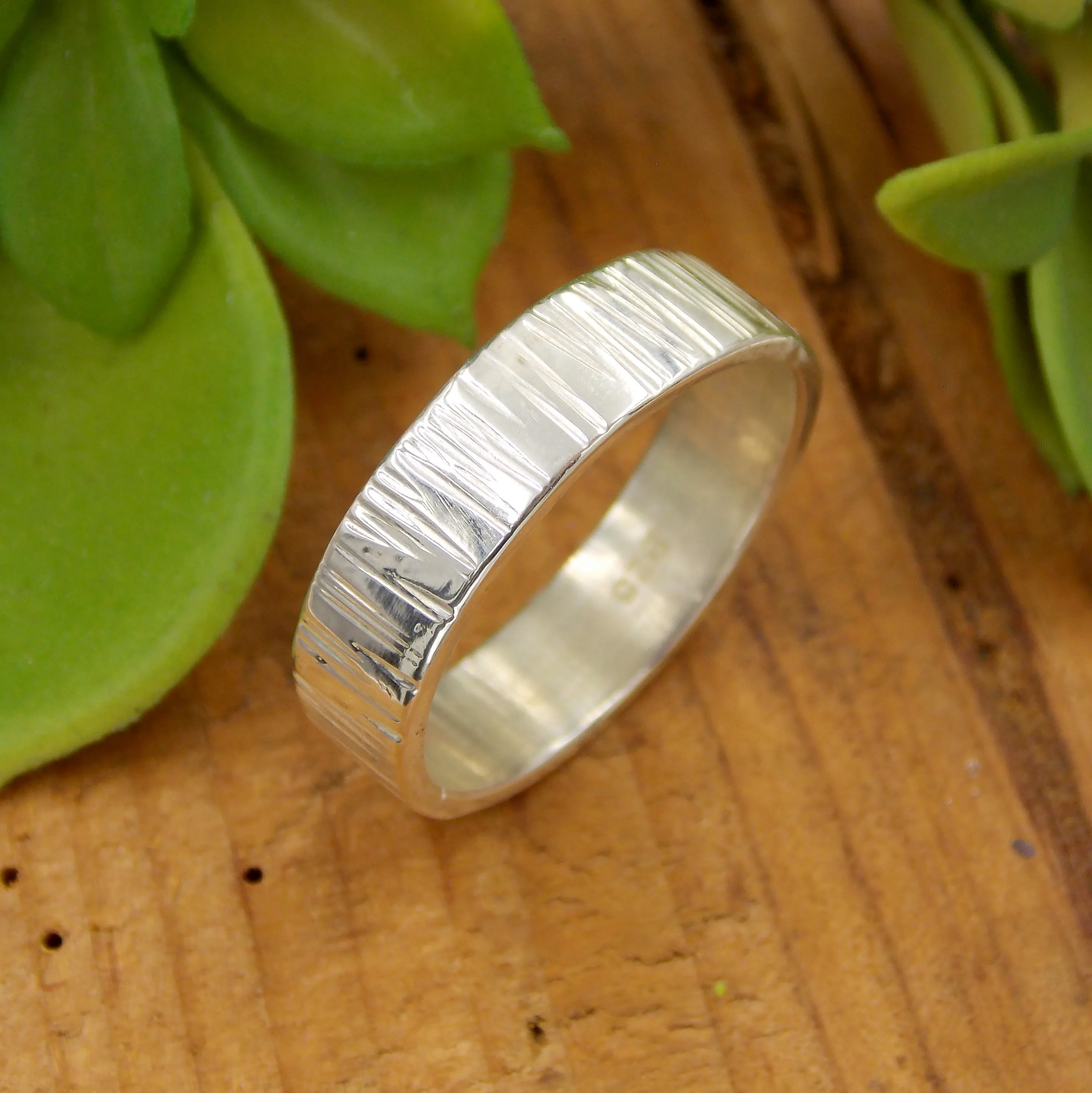 His & Her Set Tree Bark Wedding Band - Sterling Silver