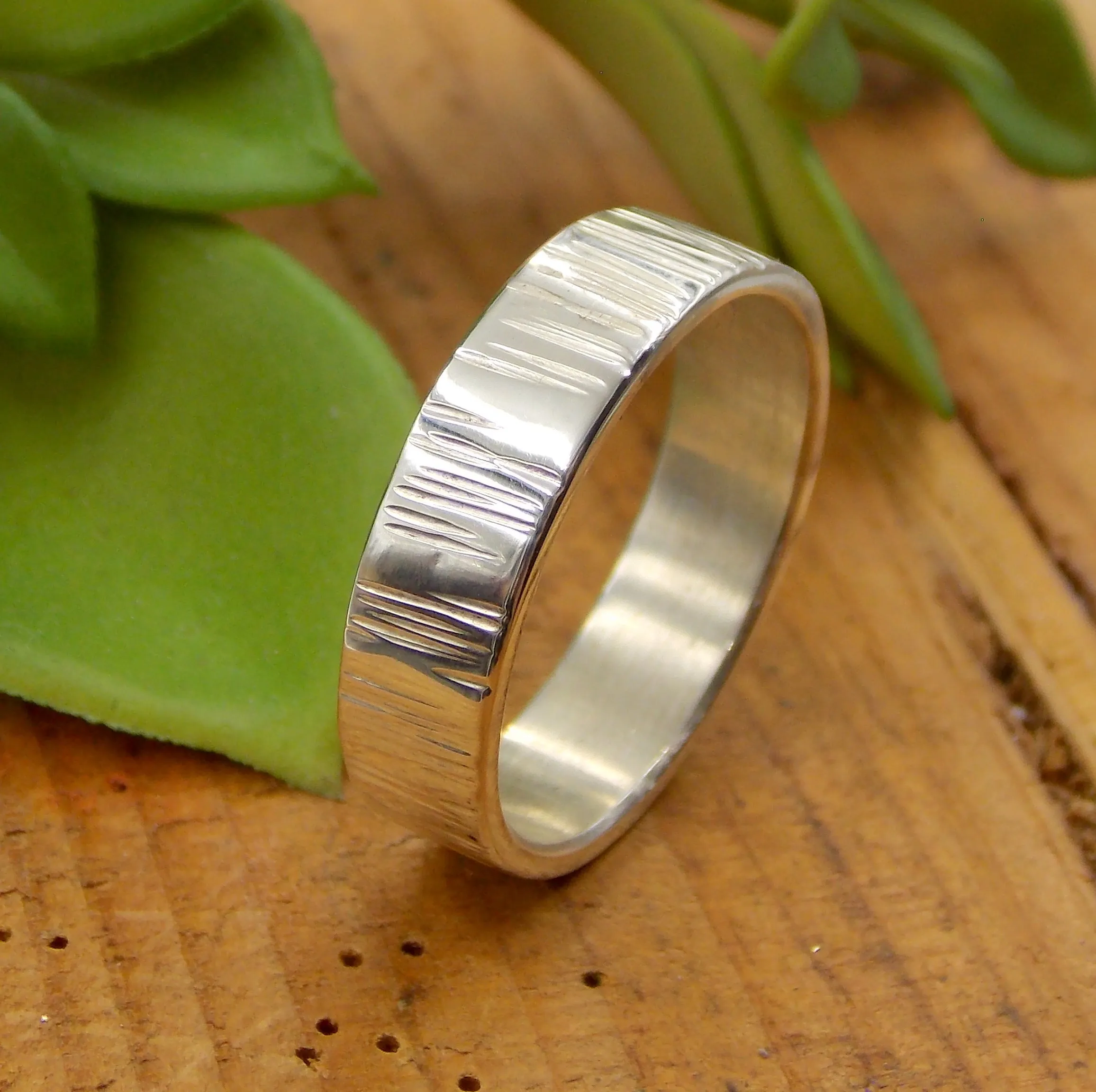 His & Her Set Tree Bark Wedding Band - Sterling Silver