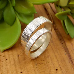 His & Her Set Tree Bark Wedding Band - Sterling Silver